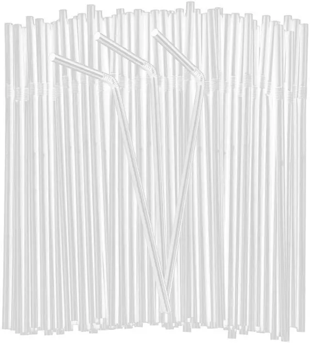 Main image of 150PCS Disposable Plastic Drinking Straws - Flexible Straws Disposable Long Colorful PP Plastic Striped Assorted Colors for Home Use Milk Juice Drinks(CLEAR)