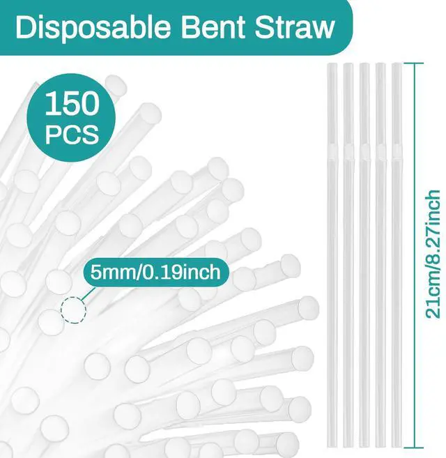 Alt view image 2 of 6 - 150PCS Disposable Plastic Drinking Straws - Flexible Straws Disposable Long Colorful PP Plastic Striped Assorted Colors for Home Use Milk Juice Drinks(CLEAR)