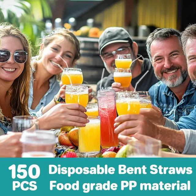 Alt view image 4 of 6 - 150PCS Disposable Plastic Drinking Straws - Flexible Straws Disposable Long Colorful PP Plastic Striped Assorted Colors for Home Use Milk Juice Drinks(CLEAR)