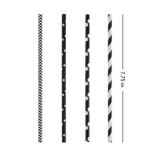 Alt view image 3 of 6 - Biodegradable Black Paper Straws, 100 Stars/Dots/Stripes/Waves Drinking Straws for Halloween, Birthday, Wedding, Bridal/Baby Shower and Christmas Decorations