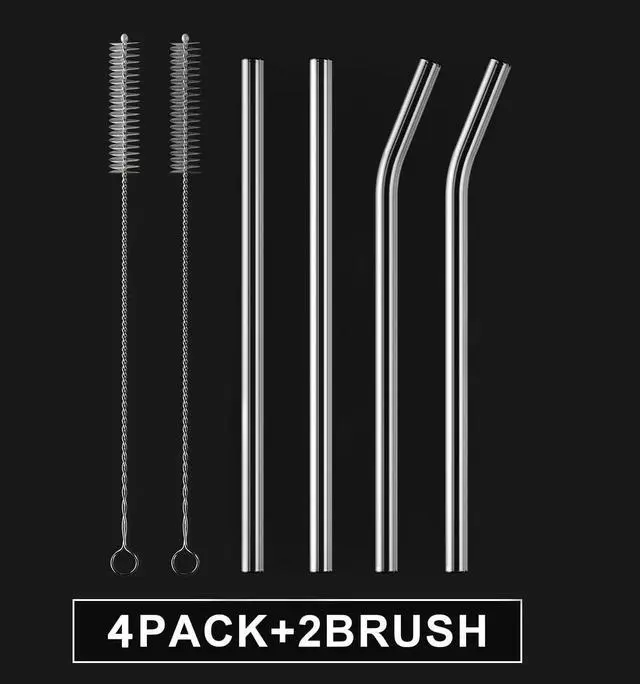 Alt view image 2 of 5 - 4-Pack Reusable Glass Straw, Size 8.5''x10 MM,Including 2 Straight and 2 Bent with 2 Cleaning Brush- Perfect For Smoothies, Tea, Juice