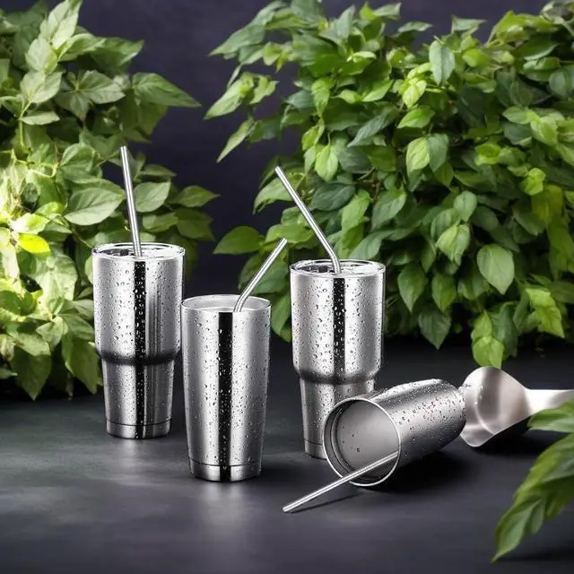 Alt view image 5 of 6 - 8-Pack Reusable Stainless Steel Metal Straws with Cleaning Brush - Long Metal Straws Drinking for 30 oz and 20 oz Tumbler Eco Friendly