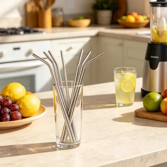 Alt view image 6 of 6 - 8-Pack Reusable Stainless Steel Metal Straws with Cleaning Brush - Long Metal Straws Drinking for 30 oz and 20 oz Tumbler Eco Friendly
