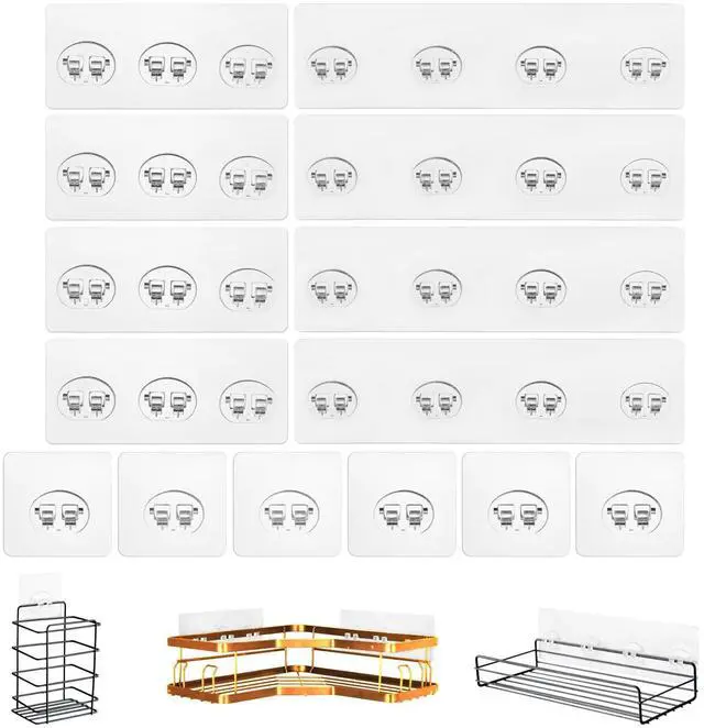 Main image of 14 Pack Shower Caddy Adhesive Replacement, Strong Shower Shelf Adhesive Hooks for Corner Shelf Basket, Bathroom Rack, Kitchen Rack and Soap Holder