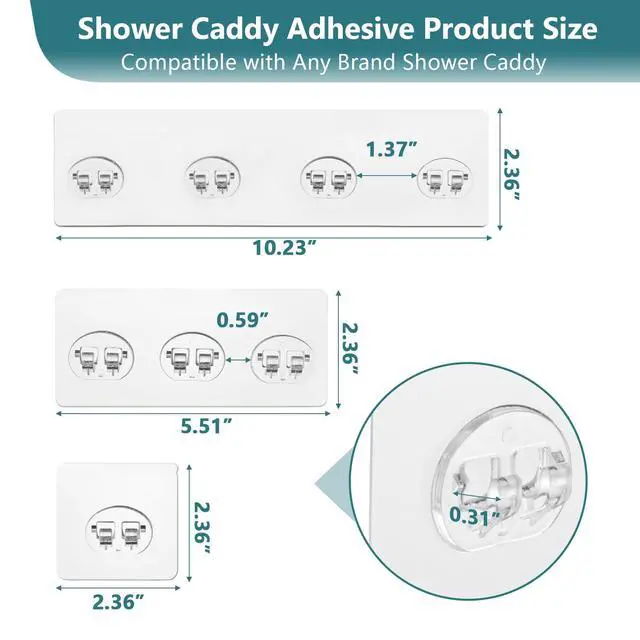 Alt view image 5 of 7 - 14 Pack Shower Caddy Adhesive Replacement, Strong Shower Shelf Adhesive Hooks for Corner Shelf Basket, Bathroom Rack, Kitchen Rack and Soap Holder