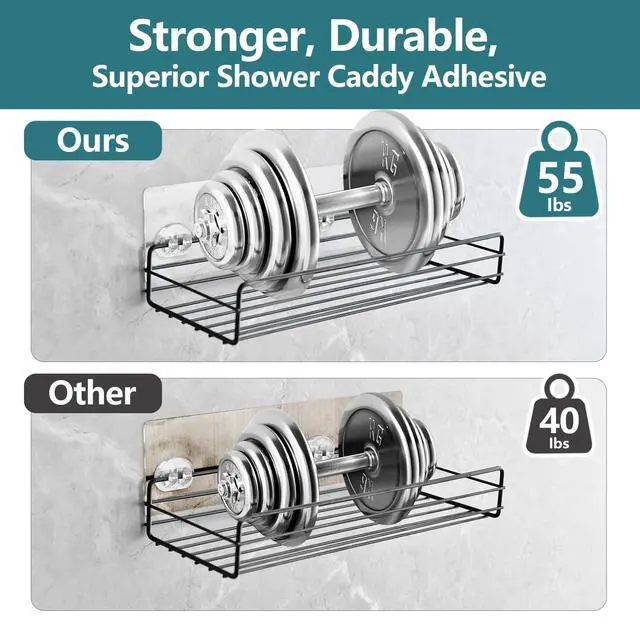 Alt view image 4 of 7 - 14 Pack Shower Caddy Adhesive Replacement, Strong Shower Shelf Adhesive Hooks for Corner Shelf Basket, Bathroom Rack, Kitchen Rack and Soap Holder
