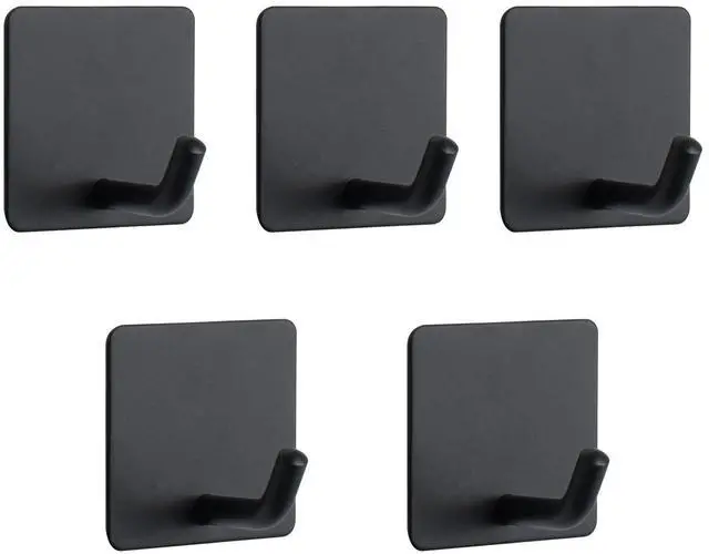 Main image of Adhesive Hooks- Heavy Duty Bath Wall Hooks Waterproof Stainless Steel Towel Hangers Stick on Wall Clothes Holders for Bathroom Kitchen Home, 5 Pack (Matte Black)