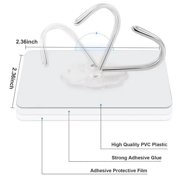 Alt view image 2 of 6 - 20 Packs Self Adhesive Wall Hooks Heavy Duty 22lb(Max), Waterproof Transparent Wall Hooks for Hanging Sticky Hooks Wall Hangers for Door Bathroom Shower Kitchen Outdoor Utility Hooks Hanger