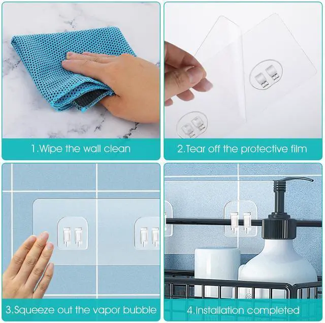 Alt view image 6 of 7 - 4 Pack Shower Caddy Adhesive Replacement, Strong Adhesive Sticker Hooks for Corner Shower Caddy Bathroom Shelf Basket Soap Dish Hanging Hooks Kitchen Accessories No Drilling