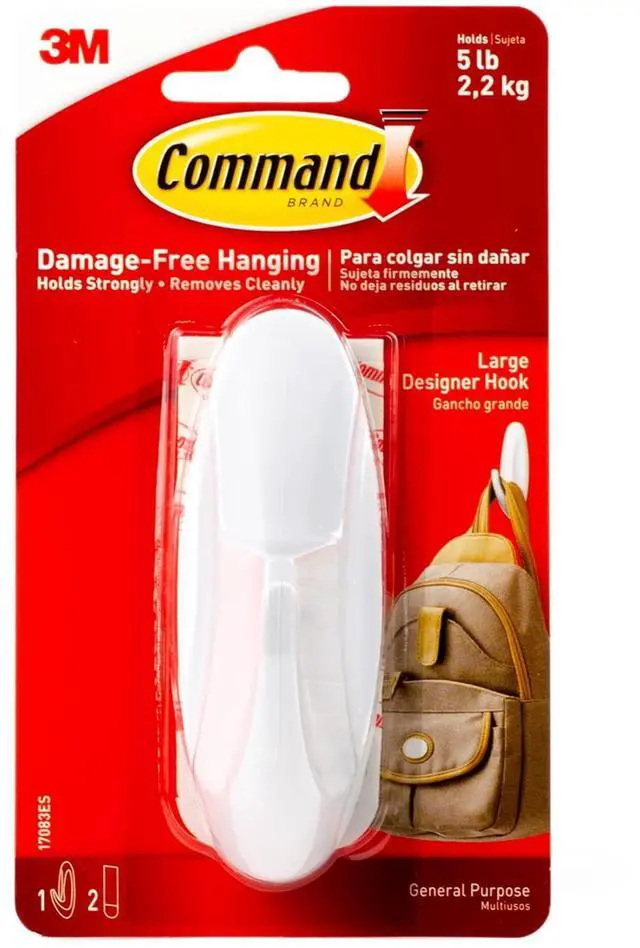 Main image of 17083 Designer Large Plastic Hook, 1 Hook 2 Strips