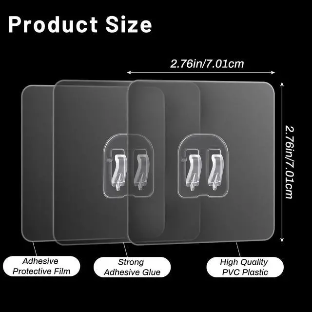 Alt view image 2 of 7 - 15 Pack Shower Caddy Adhesive Hooks for Replacement, Strong Transparent Sticky Strips No Drill Bathroom Kitchen Shelf Organizer Racks