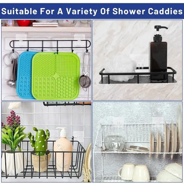 Alt view image 3 of 7 - 15 Pack Shower Caddy Adhesive Hooks for Replacement, Strong Transparent Sticky Strips No Drill Bathroom Kitchen Shelf Organizer Racks