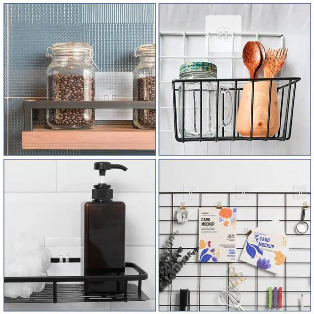Alt view image 6 of 7 - 15 Pack Shower Caddy Adhesive Hooks for Replacement, Strong Transparent Sticky Strips No Drill Bathroom Kitchen Shelf Organizer Racks
