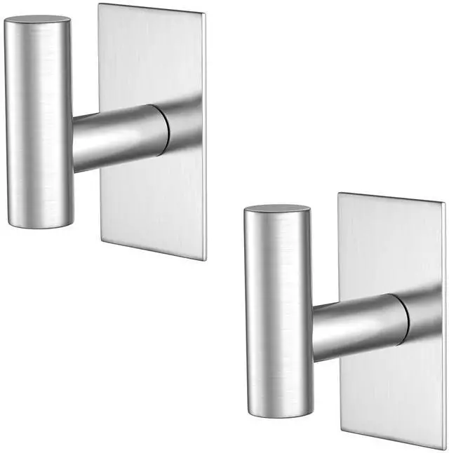 Main image of Adhesive Hooks, Stainless Steel Sticky Hooks for Hanging, Self Adhesive Shower Wall Hooks, Towel Hooks Heavy Duty for Bathroom, Bedroom RV and Kitchen- 2 PC (Silver)