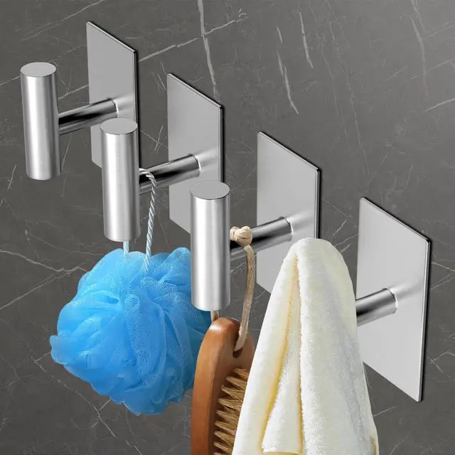 Alt view image 2 of 7 - Adhesive Hooks, Stainless Steel Sticky Hooks for Hanging, Self Adhesive Shower Wall Hooks, Towel Hooks Heavy Duty for Bathroom, Bedroom RV and Kitchen- 2 PC (Silver)