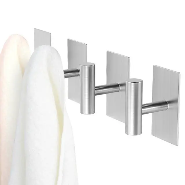 Alt view image 7 of 7 - Adhesive Hooks, Stainless Steel Sticky Hooks for Hanging, Self Adhesive Shower Wall Hooks, Towel Hooks Heavy Duty for Bathroom, Bedroom RV and Kitchen- 2 PC (Silver)