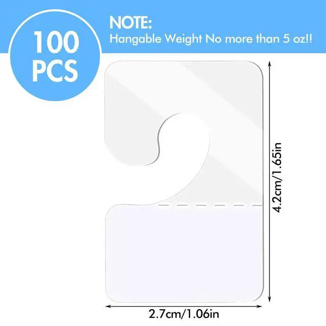 Alt view image 2 of 7 - 100Pcs Sticky Hang Tabs, Self Adhesive J-Hook Hanging Tabs Plastic Hang Tags for Retail Display Clear Sticky Tab Hanging Tags for Display Pegboard