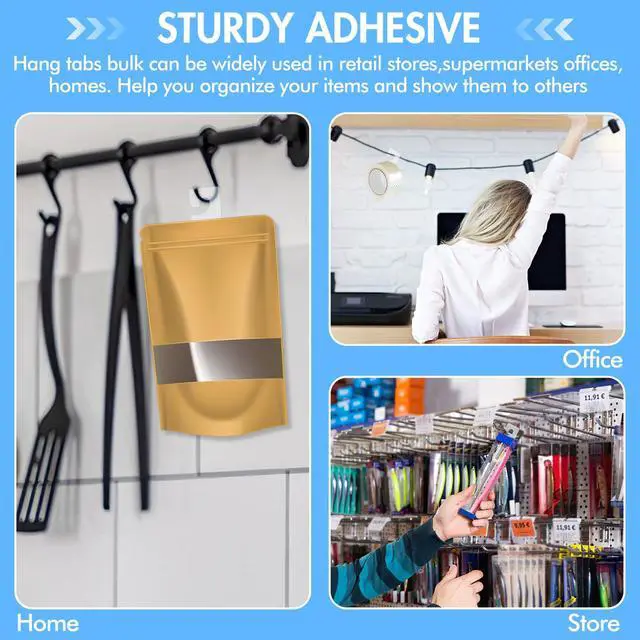 Alt view image 6 of 7 - 100Pcs Sticky Hang Tabs, Self Adhesive J-Hook Hanging Tabs Plastic Hang Tags for Retail Display Clear Sticky Tab Hanging Tags for Display Pegboard