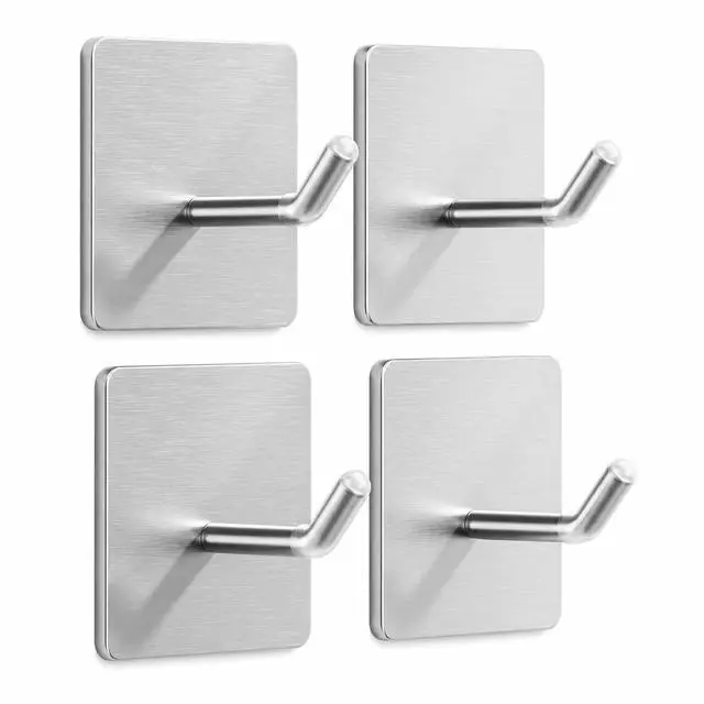 Main image of 4 Pack 304 Stainless Steel Adhesive Wall Hooks, No Drill Hangers
