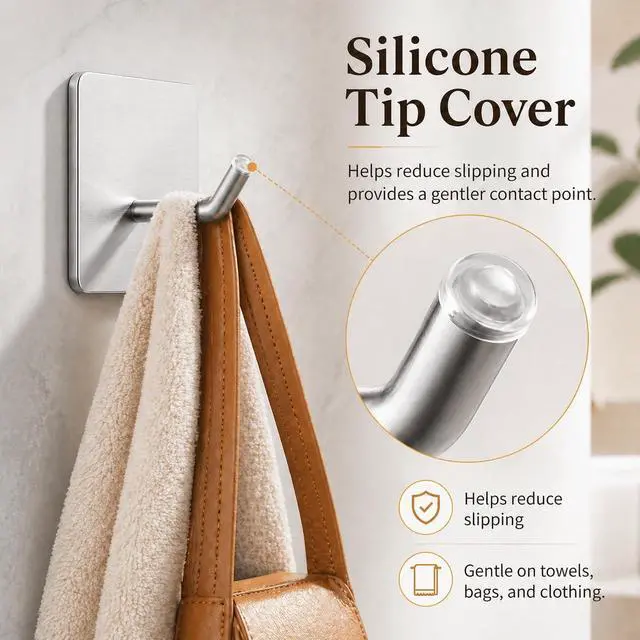 Alt view image 4 of 7 - 4 Pack 304 Stainless Steel Adhesive Wall Hooks, No Drill Hangers