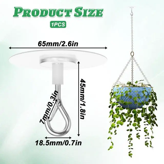 Alt view image 2 of 7 - Adhesive Ceiling Hook No Drill Weight-Bearing Stick-On Ceiling Hook Hanging Hooks with Safety Clasp for Small Plants Wind Chimes Lanterns Office Storage & Wall Decor