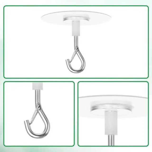 Alt view image 3 of 7 - Adhesive Ceiling Hook No Drill Weight-Bearing Stick-On Ceiling Hook Hanging Hooks with Safety Clasp for Small Plants Wind Chimes Lanterns Office Storage & Wall Decor