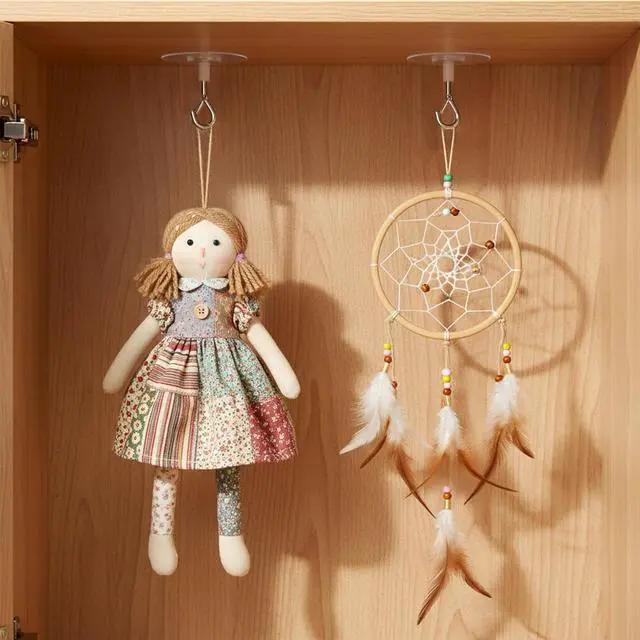 Alt view image 5 of 7 - Adhesive Ceiling Hook No Drill Weight-Bearing Stick-On Ceiling Hook Hanging Hooks with Safety Clasp for Small Plants Wind Chimes Lanterns Office Storage & Wall Decor