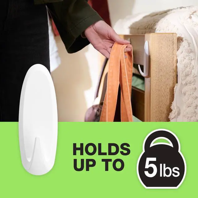 Alt view image 2 of 7 - reMOVEables Heavy Duty Wall Hooks - Holds up to 5 lbs - Includes 1 Hook and 2 Strips - No Damage - Easy to Remove & Reuse - Large Wall Hook with Adhesive Strips - White (Pack of 1)