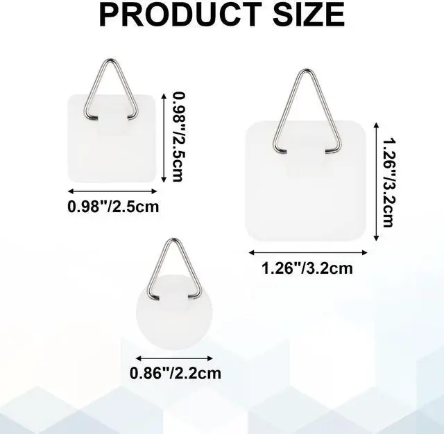 Alt view image 2 of 7 - 15Pc Adhesive Picture Hangers, 5 Round 10 Square Sticky Wall Hook