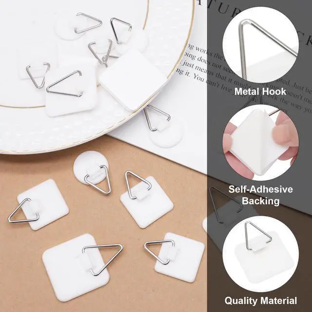 Alt view image 3 of 7 - 15Pc Adhesive Picture Hangers, 5 Round 10 Square Sticky Wall Hook