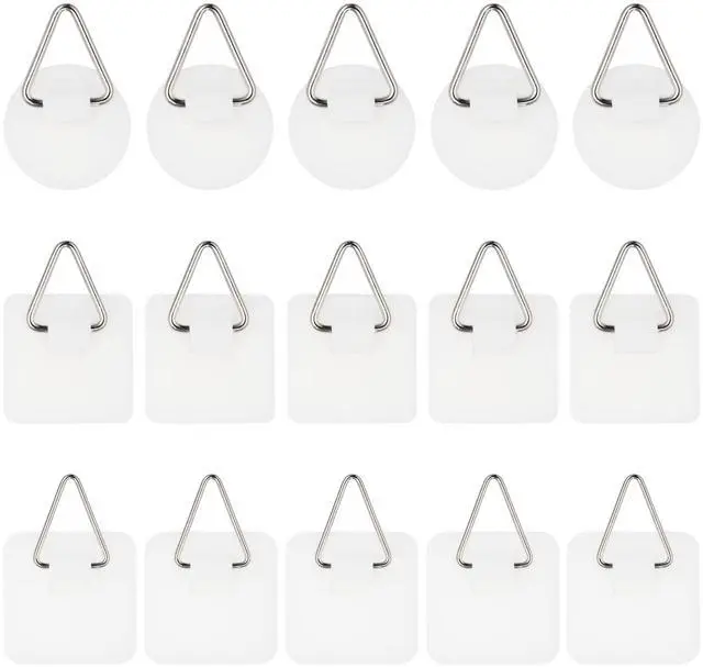 Alt view image 7 of 7 - 15Pc Adhesive Picture Hangers, 5 Round 10 Square Sticky Wall Hook