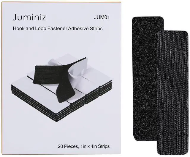 Alt view image 2 of 7 - 20 Sets 1x4 Inch Hook and Loop Fastener Strips with Adhesive Heavy Duty Double Sided Sticky for Picture Hanging, Wall Mounting Tape, Outdoor, Fabric, Home, Office, Black