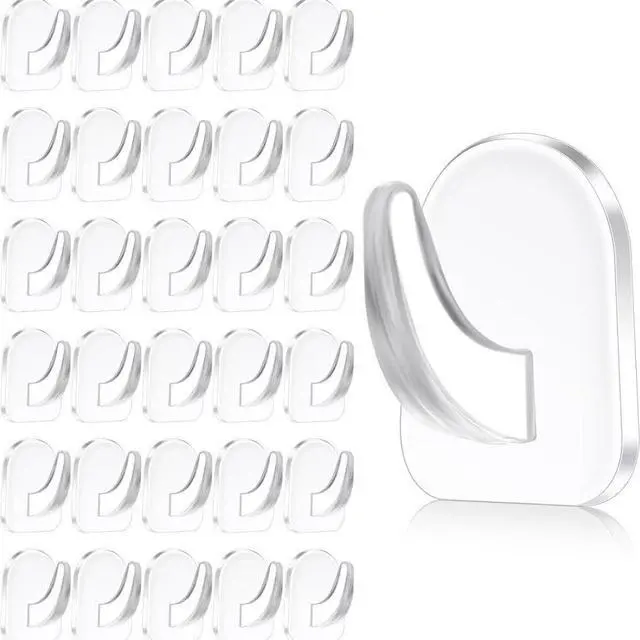 Main image of 20 Pieces Clear Adhesive Hooks for Hanging, Plastic Small Acrylic Sticky Wall Hooks with Non Marking Sticker for Home Kitchen Bathroom Bedroom Office
