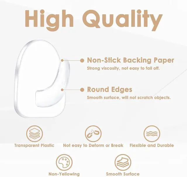 Alt view image 3 of 7 - 20 Pieces Clear Adhesive Hooks for Hanging, Plastic Small Acrylic Sticky Wall Hooks with Non Marking Sticker for Home Kitchen Bathroom Bedroom Office