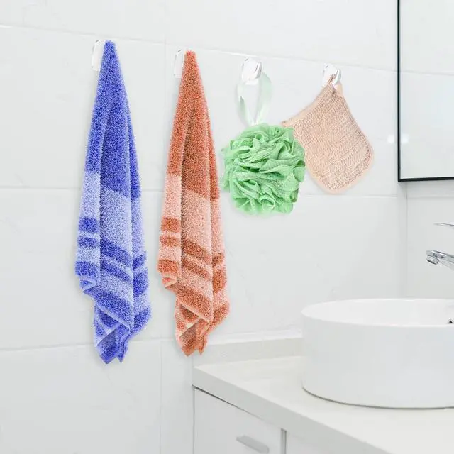 Alt view image 4 of 7 - 20 Pieces Clear Adhesive Hooks for Hanging, Plastic Small Acrylic Sticky Wall Hooks with Non Marking Sticker for Home Kitchen Bathroom Bedroom Office