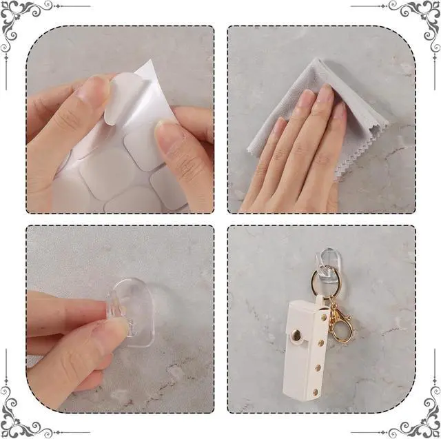 Alt view image 5 of 7 - 20 Pieces Clear Adhesive Hooks for Hanging, Plastic Small Acrylic Sticky Wall Hooks with Non Marking Sticker for Home Kitchen Bathroom Bedroom Office
