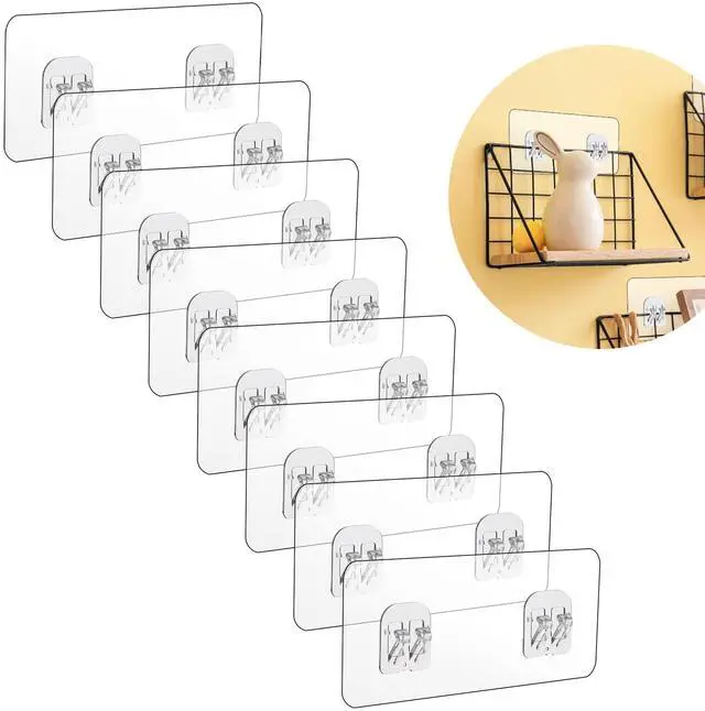 Main image of 8 Pcs Adhesive Replacement Hooks for Shower Caddy - Transparent Strong Wall Mount Hooks, No Drilling for Shelves Rack (8 Pcs Set)
