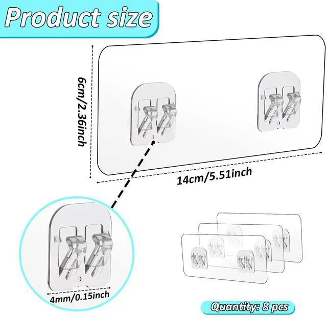 Alt view image 2 of 7 - 8 Pcs Adhesive Replacement Hooks for Shower Caddy - Transparent Strong Wall Mount Hooks, No Drilling for Shelves Rack (8 Pcs Set)