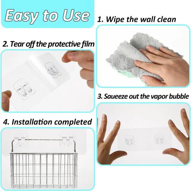 Alt view image 5 of 7 - 8 Pcs Adhesive Replacement Hooks for Shower Caddy - Transparent Strong Wall Mount Hooks, No Drilling for Shelves Rack (8 Pcs Set)