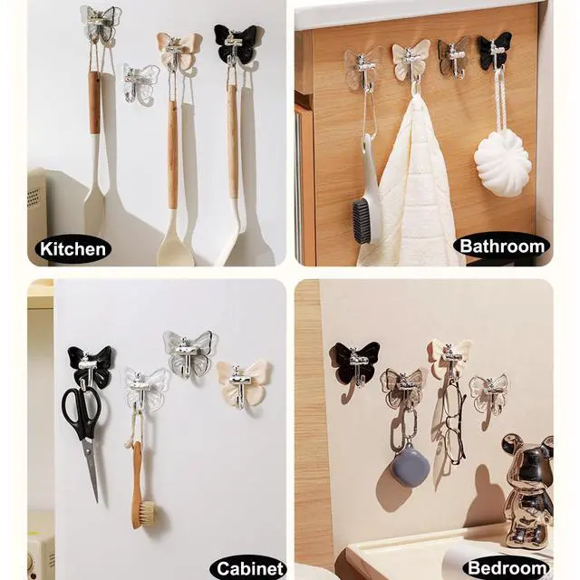Alt view image 5 of 7 - 4 Pack Butterfly Wall Hooks, Cute Adhesive Hooks for Home Decor & Storage