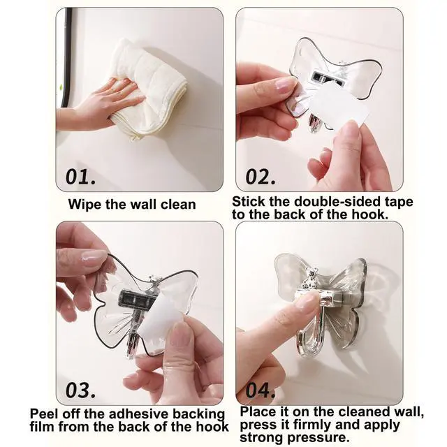 Alt view image 6 of 7 - 4 Pack Butterfly Wall Hooks, Cute Adhesive Hooks for Home Decor & Storage
