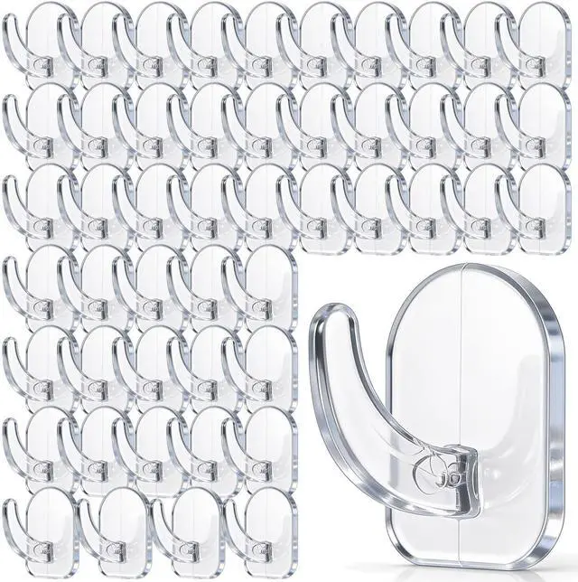 Main image of 50 Pcs Clear Adhesive Wall Hooks, Transparent Acrylic Seamless Hooks Waterproof Oilproof No Drilling Required Wall Hook for Kitchen Bathroom Bedroom Office Towel Holders Clothes Hook