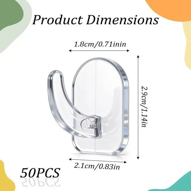 Alt view image 5 of 7 - 50 Pcs Clear Adhesive Wall Hooks, Transparent Acrylic Seamless Hooks Waterproof Oilproof No Drilling Required Wall Hook for Kitchen Bathroom Bedroom Office Towel Holders Clothes Hook