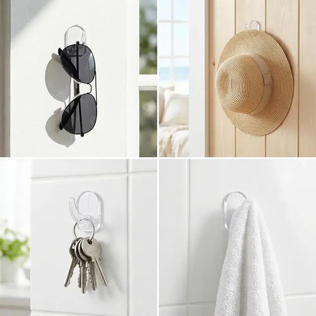 Alt view image 4 of 7 - 50 Pcs Clear Adhesive Wall Hooks, Transparent Acrylic Seamless Hooks Waterproof Oilproof No Drilling Required Wall Hook for Kitchen Bathroom Bedroom Office Towel Holders Clothes Hook