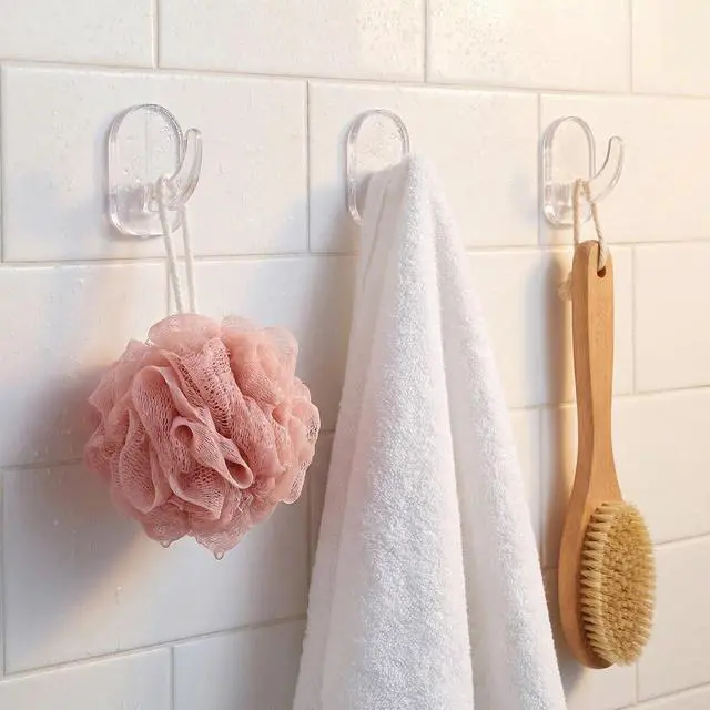 Alt view image 2 of 7 - 50 Pcs Clear Adhesive Wall Hooks, Transparent Acrylic Seamless Hooks Waterproof Oilproof No Drilling Required Wall Hook for Kitchen Bathroom Bedroom Office Towel Holders Clothes Hook