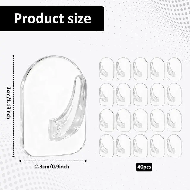 Alt view image 2 of 7 - 40 Pcs Clear Adhesive Wall Hooks for Hanging, Removable Seamless Hook