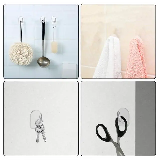 Alt view image 5 of 7 - 40 Pcs Clear Adhesive Wall Hooks for Hanging, Removable Seamless Hook