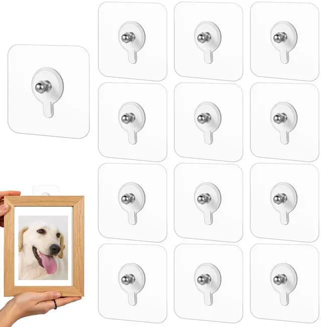 Main image of 14 PCS Wall Hangers Without Nails, Picture Hangers Without Nails, Adhesive Hooks Heavy Duty, Seamless Screws for Wall Mount, Wall-Hooks for Hanging, Screw Free Sticker for Bathroom, Home (8mm)