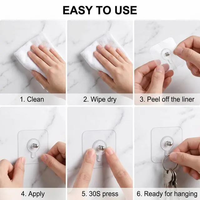 Alt view image 4 of 7 - 14 PCS Wall Hangers Without Nails, Picture Hangers Without Nails, Adhesive Hooks Heavy Duty, Seamless Screws for Wall Mount, Wall-Hooks for Hanging, Screw Free Sticker for Bathroom, Home (8mm)
