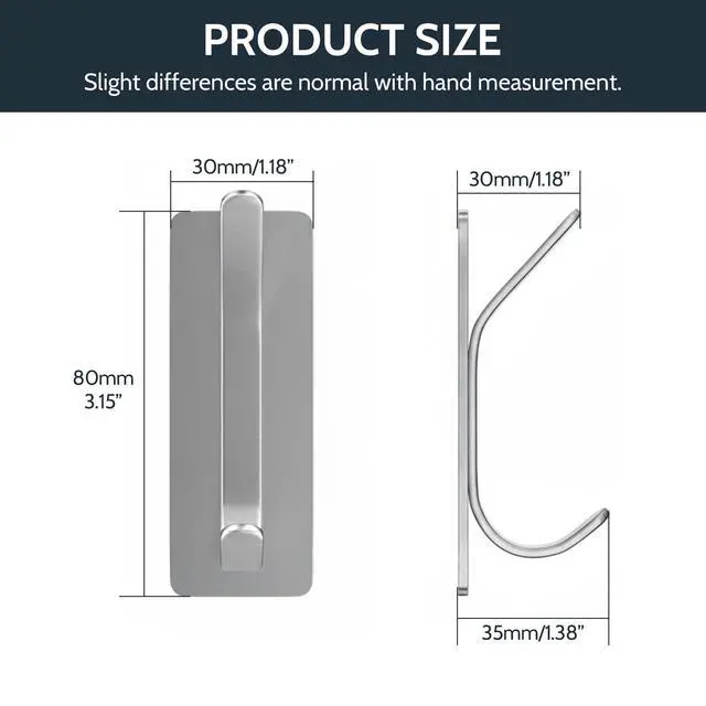 Alt view image 2 of 7 - Adhesive Coat Hooks for Hanging, Heavy Duty Stainless Steel Double Wall Hook for Towel, Backpack, Hat, Damage-Free Hangers for Bathroom, Bedroom, Kitchen, 4 Pack, Brushed, AYG-RC-LS-4P